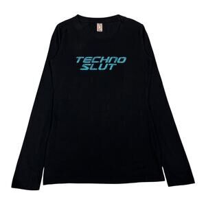 Vintage Techno Sl*t Long Sleeve Shirt Women's Small Rave EDM y2k